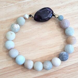 Hand Crafted Amethyst Amazonite Bracelet Beaded Size 7.5 in - 8 in